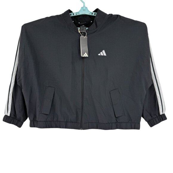 Adidas Women's Multi Sport 3 Stripes Lightweight Black Bomber Jacket Size 2X NWT - Picture 1 of 12
